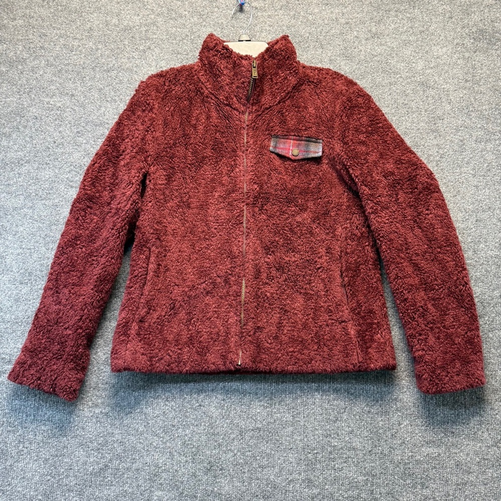 Pendleton Jacket Womens Small Maroon Fleece‎ Mock Neck Full Zip Chest Pocket